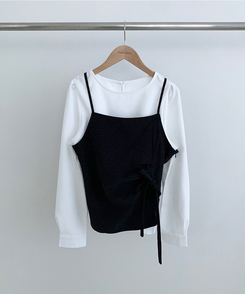 【SET】パフブラウス リボンアンバランスビスチェ