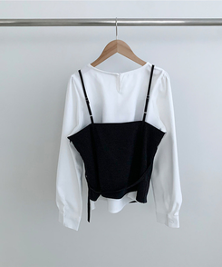 【SET】パフブラウス リボンアンバランスビスチェ