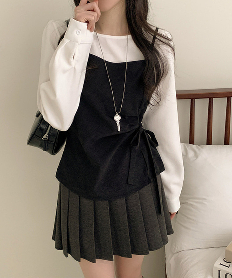 【SET】パフブラウス リボンアンバランスビスチェ IVORY