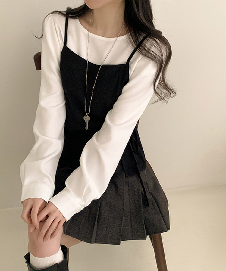 【SET】パフブラウス リボンアンバランスビスチェ IVORY