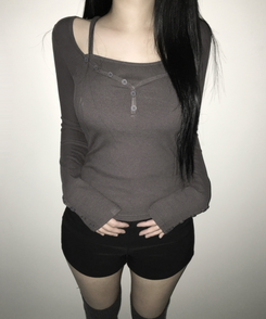 スリムフィットボタン長袖Tシャツ(5color) CHARCOAL