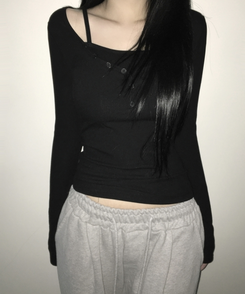 スリムフィットボタン長袖Tシャツ(5color) BLACK