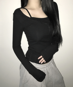 スリムフィットボタン長袖Tシャツ(5color) BLACK