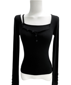 スリムフィットボタン長袖Tシャツ(5color)