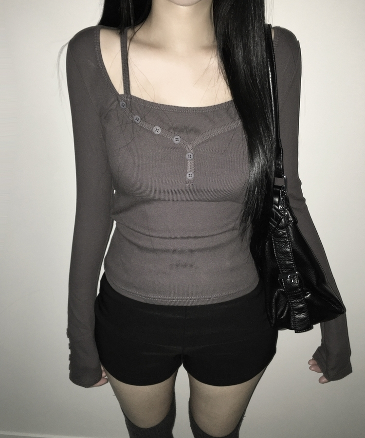 スリムフィットボタン長袖Tシャツ(5color) CHARCOAL