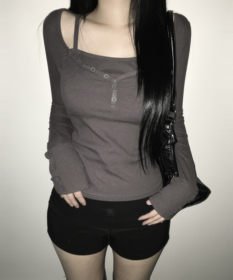 スリムフィットボタン長袖Tシャツ(5color) CHARCOAL