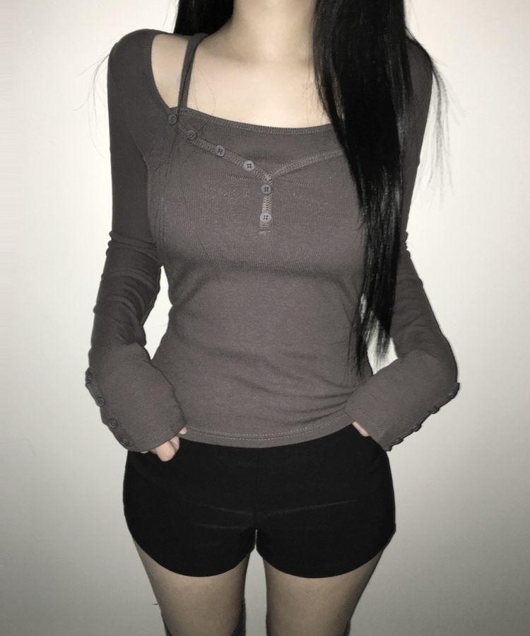 スリムフィットボタン長袖Tシャツ(5color) CHARCOAL