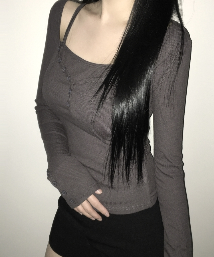 スリムフィットボタン長袖Tシャツ(5color) CHARCOAL