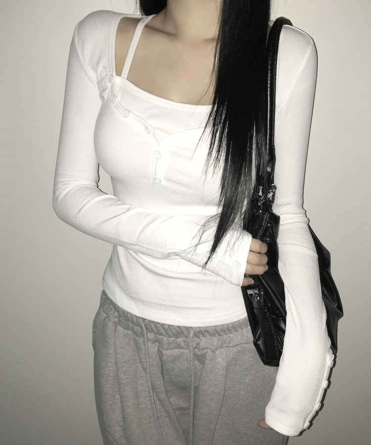 スリムフィットボタン長袖Tシャツ(5color) WHITE