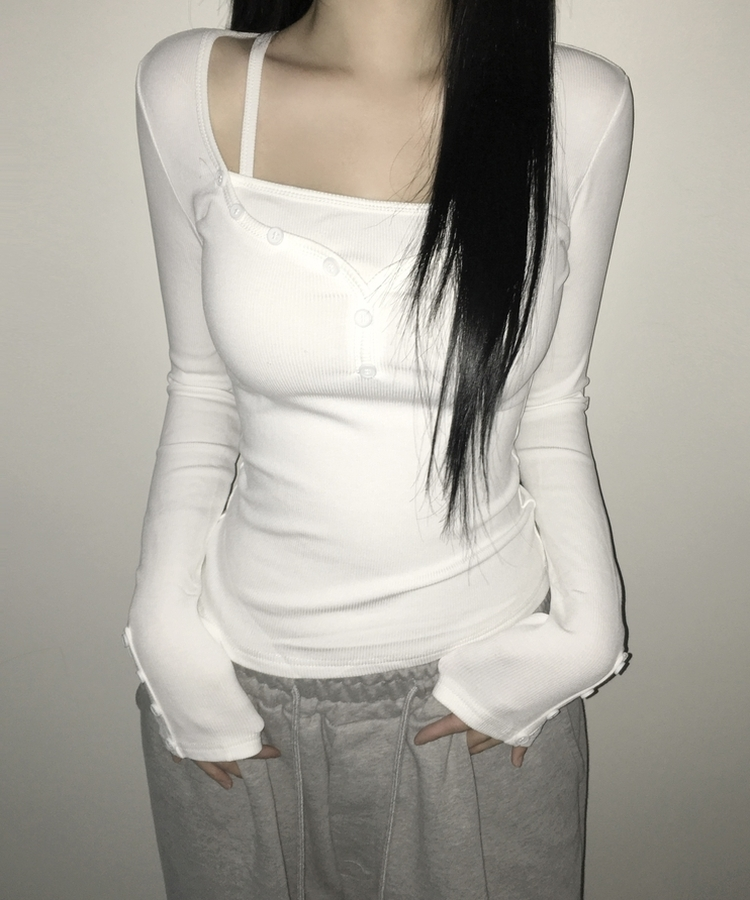 スリムフィットボタン長袖Tシャツ(5color) WHITE