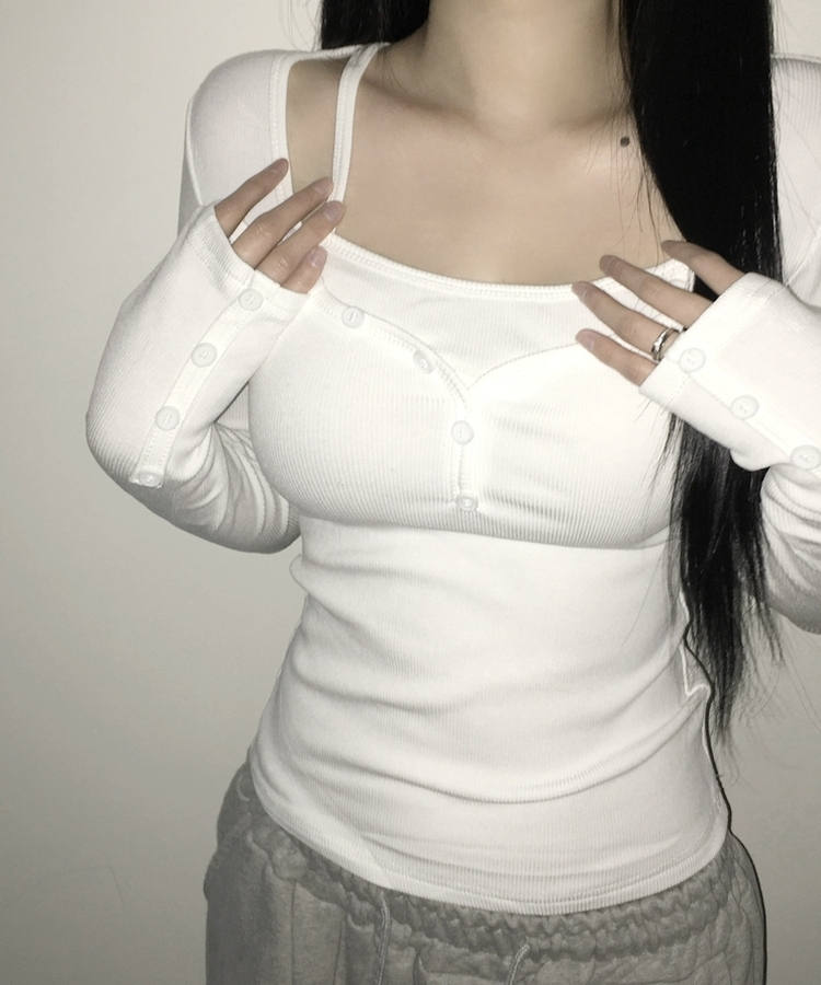 スリムフィットボタン長袖Tシャツ(5color) WHITE