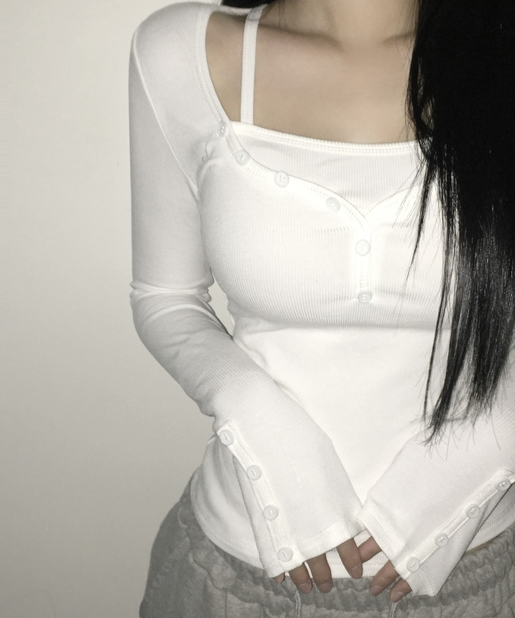 スリムフィットボタン長袖Tシャツ(5color) WHITE