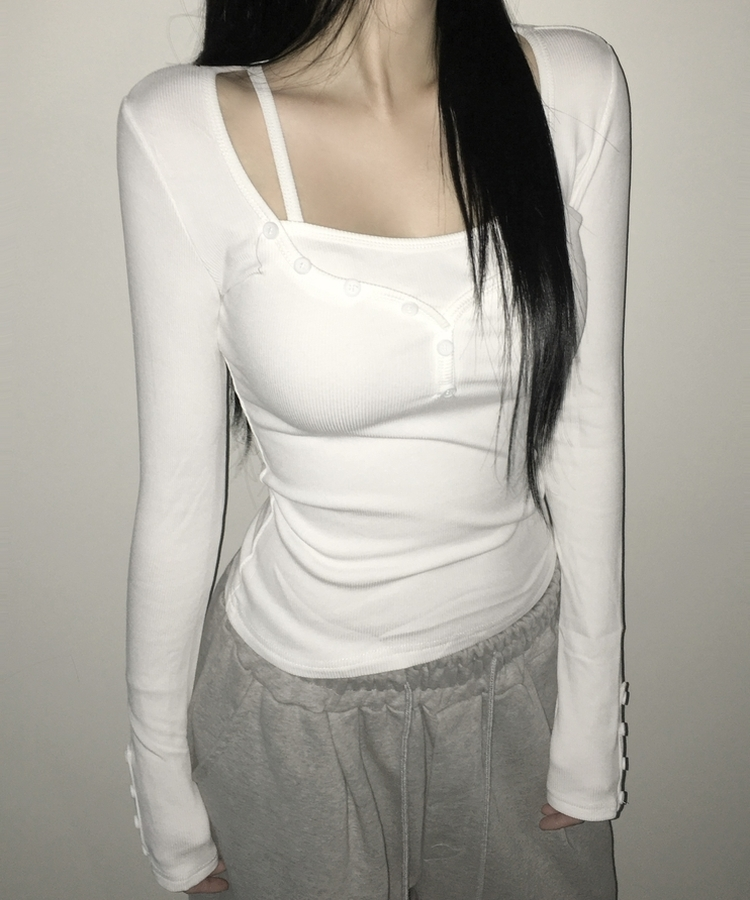 スリムフィットボタン長袖Tシャツ(5color) WHITE