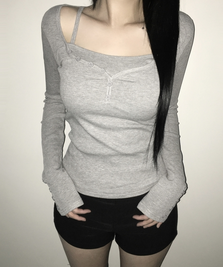 スリムフィットボタン長袖Tシャツ(5color) GREY