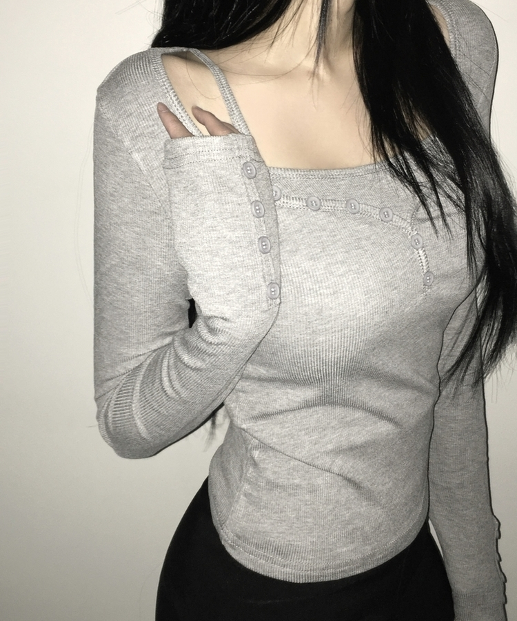 スリムフィットボタン長袖Tシャツ(5color) GREY