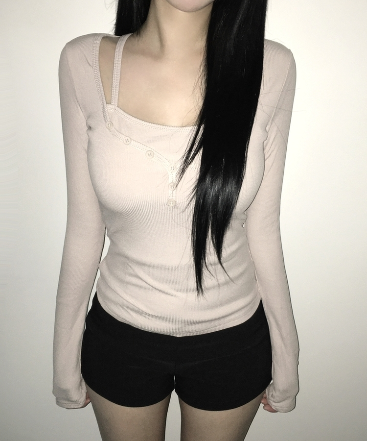 スリムフィットボタン長袖Tシャツ(5color) PINK BEIGE