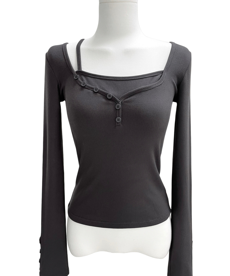 スリムフィットボタン長袖Tシャツ(5color)