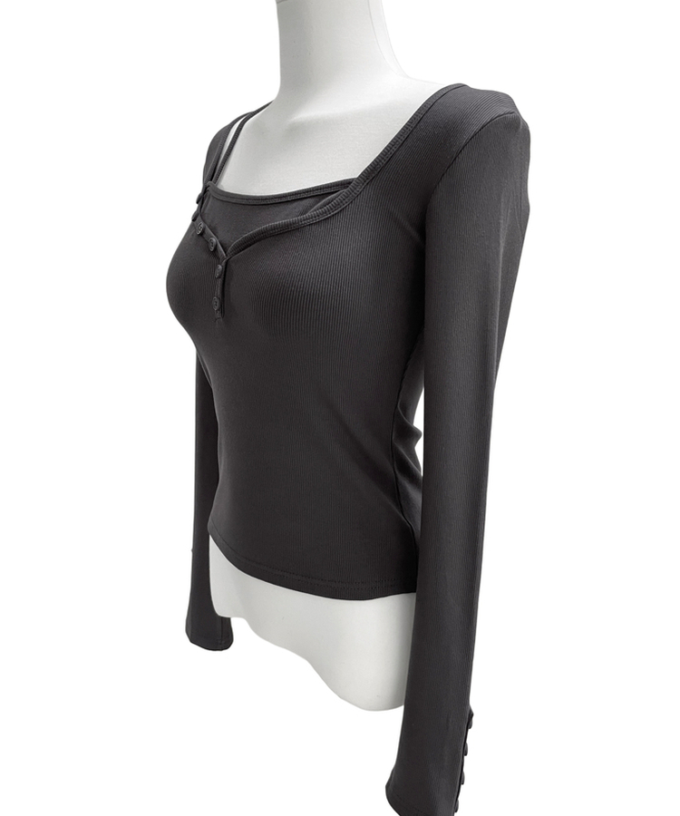 スリムフィットボタン長袖Tシャツ(5color)