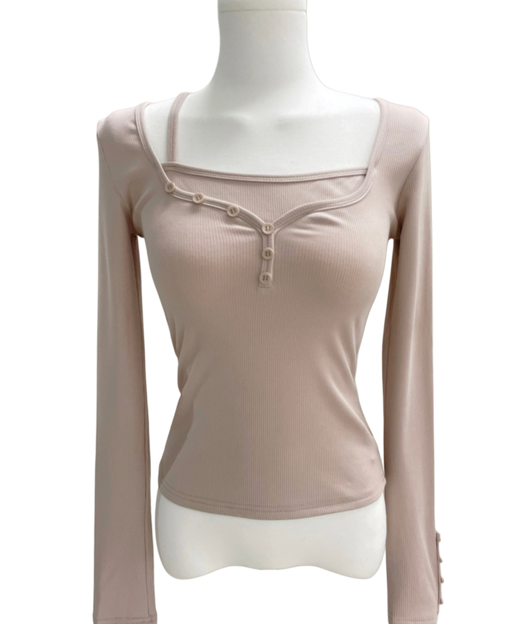 スリムフィットボタン長袖Tシャツ(5color)