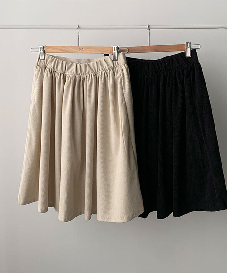 주주 골덴 코듀로이 A라인 뒷밴딩 속바지내장 플레어 미디 스커트