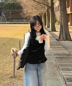 러브 도트 프릴 가방 블랙