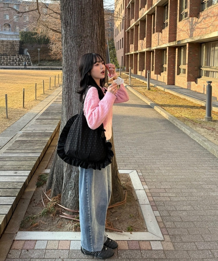 러브 도트 프릴 가방 블랙