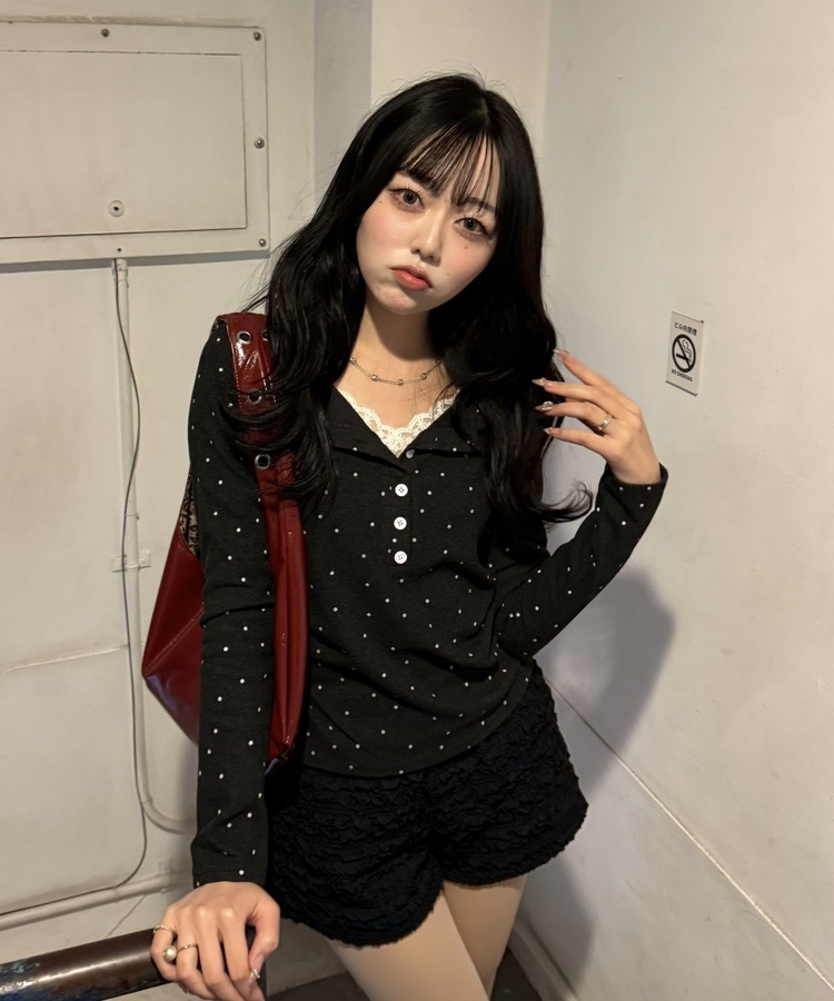 레이스 레이어드 도트 이너티 먹색