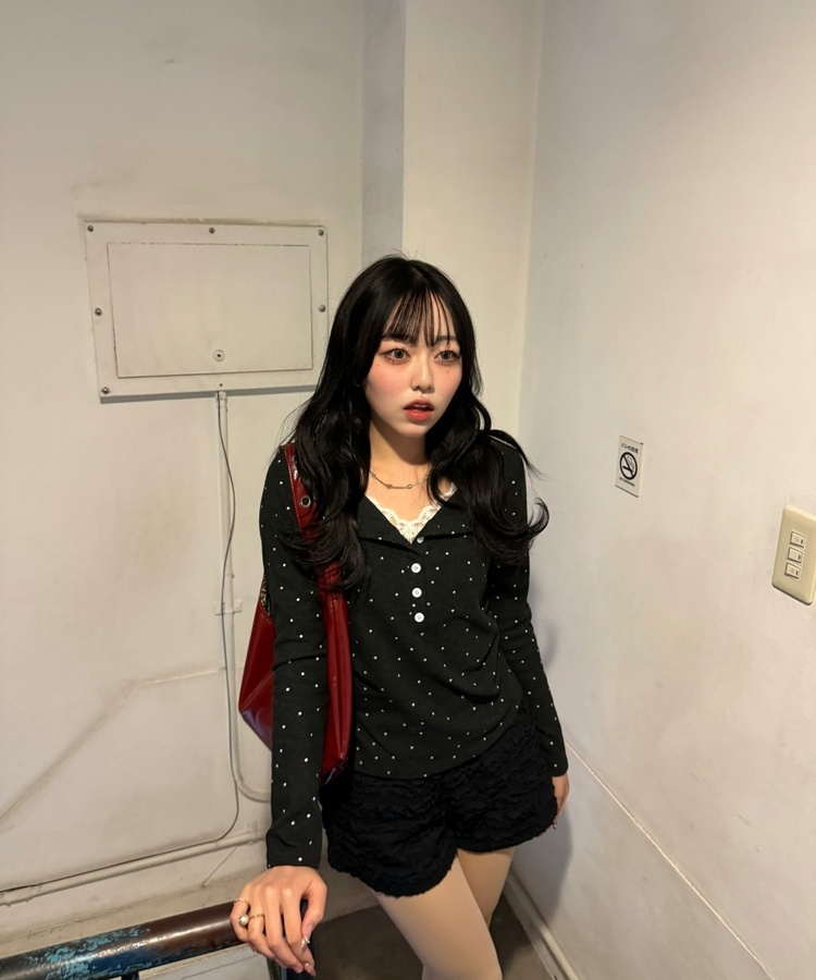 레이스 레이어드 도트 이너티 먹색