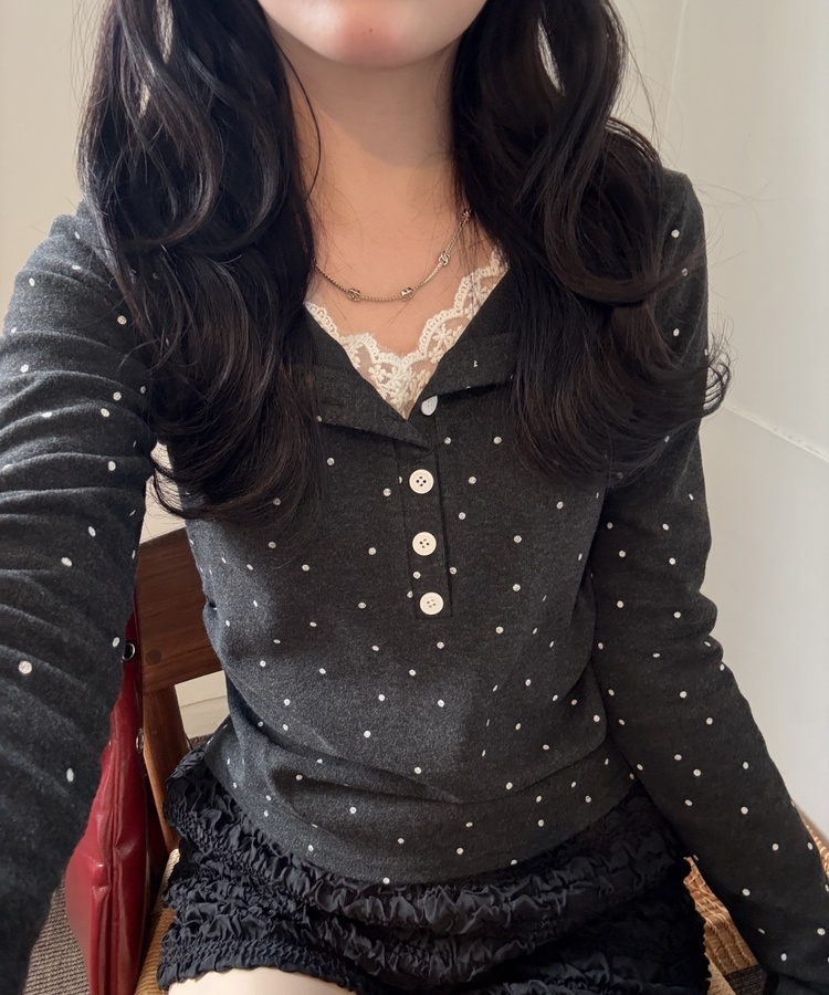 レースドットTシャツ CHARCOAL