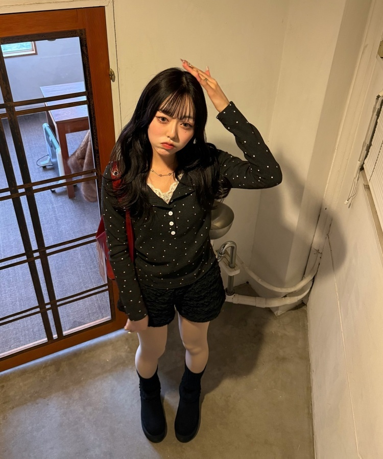 レースドットTシャツ CHARCOAL