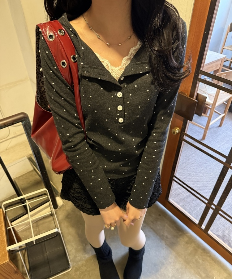 レースドットTシャツ CHARCOAL