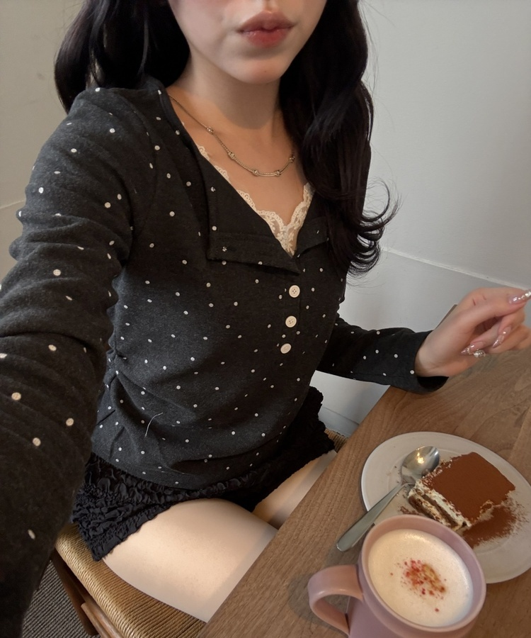 レースドットTシャツ CHARCOAL