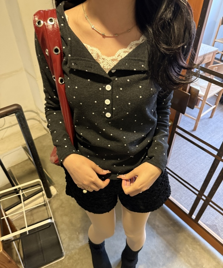 レースドットTシャツ CHARCOAL