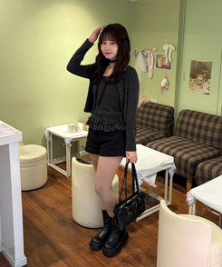 【SET】ネックストラップ付きドットキャミ＋カーディガン CHARCOAL