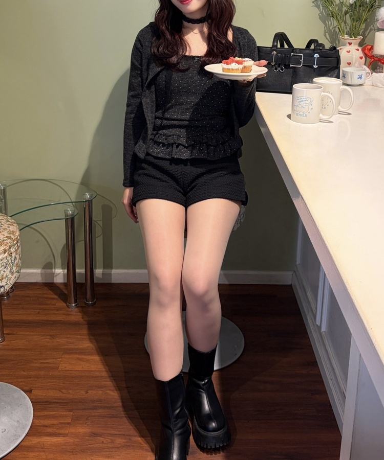 【SET】ネックストラップ付きドットキャミ＋カーディガン CHARCOAL