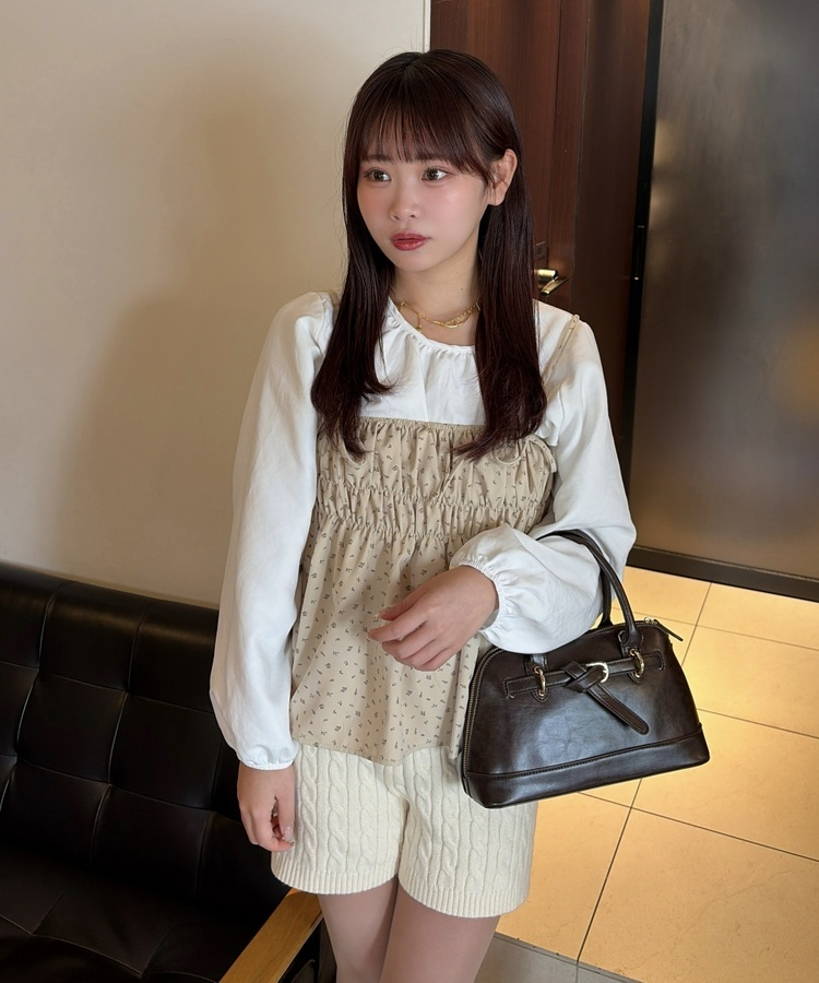 【세트】플라워 비스체 + 블라우스 베이지