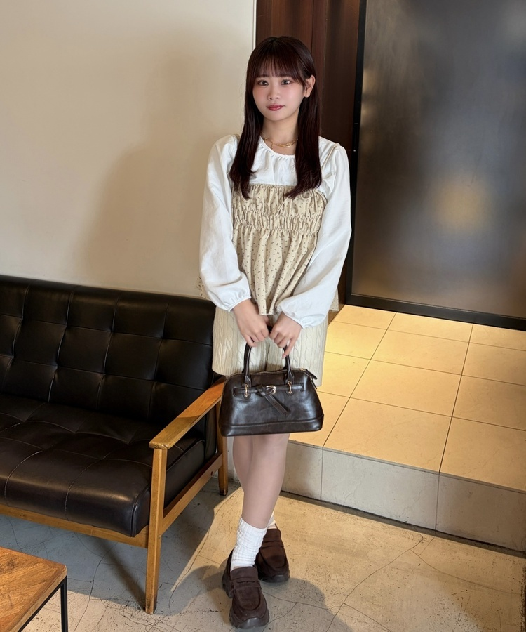 【세트】플라워 비스체 + 블라우스 베이지