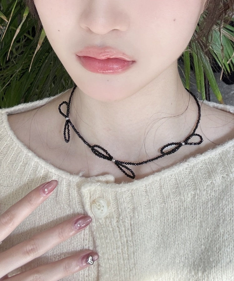 비즈 리본 목걸이 블랙