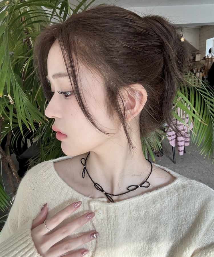 비즈 리본 목걸이 블랙