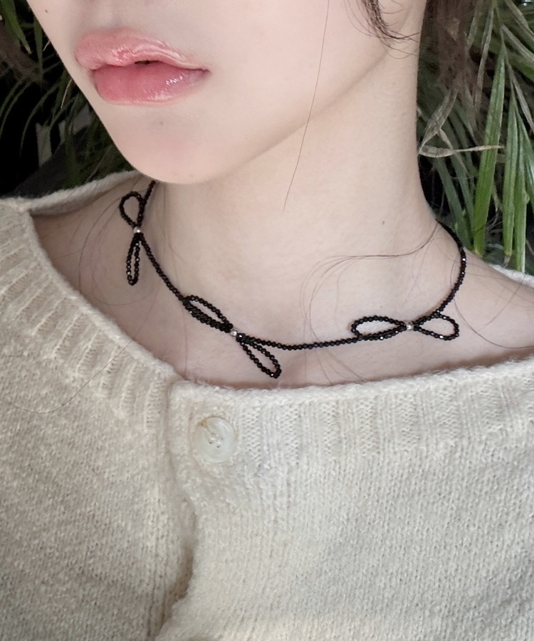 비즈 리본 목걸이 블랙