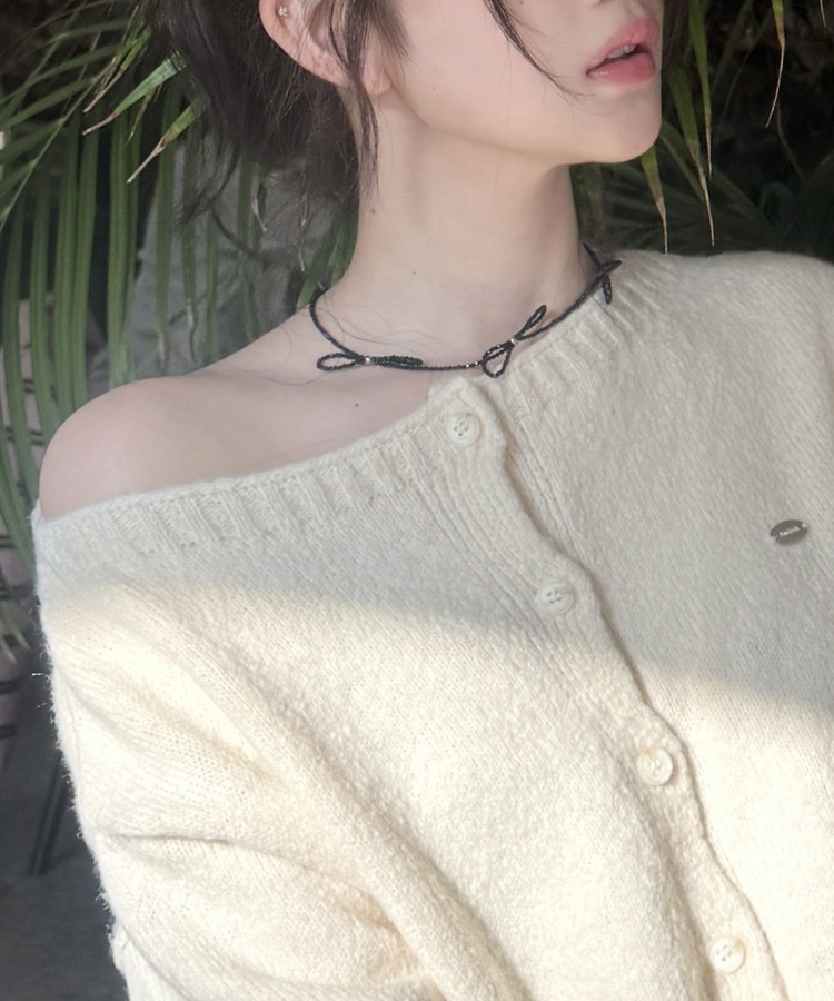 비즈 리본 목걸이 블랙