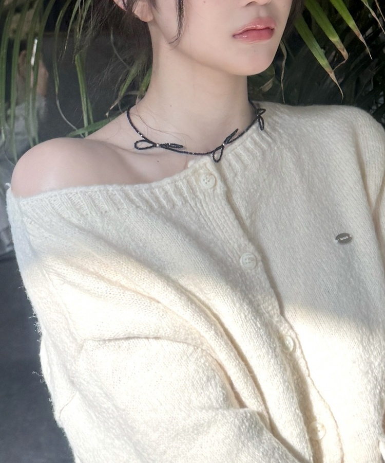 비즈 리본 목걸이 블랙