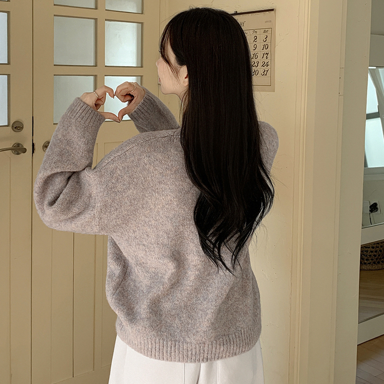 여리여리 오버핏 도톰 믹스보카시 알파카울 브이넥 아방핏 박시 울니트 스킨베리