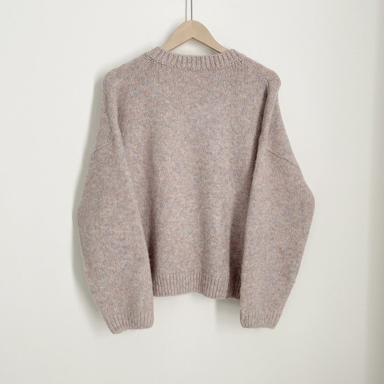 여리여리 오버핏 도톰 믹스보카시 알파카울 브이넥 아방핏 박시 울니트