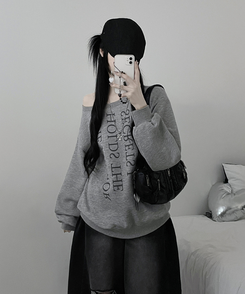 하이드레터링프린팅오프숄더박스핏맨투맨 그레이