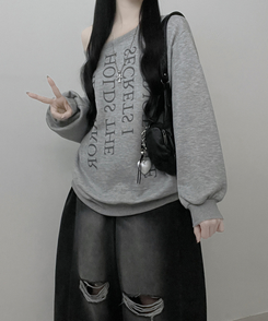 하이드레터링프린팅오프숄더박스핏맨투맨 그레이