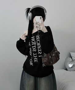 하이드레터링프린팅오프숄더박스핏맨투맨 블랙