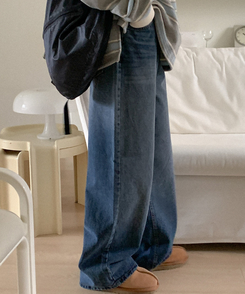 【起毛】パキッドワイドデニムパンツ DEEP DENIM