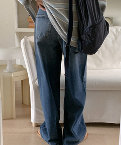 【起毛】パキッドワイドデニムパンツ DEEP DENIM