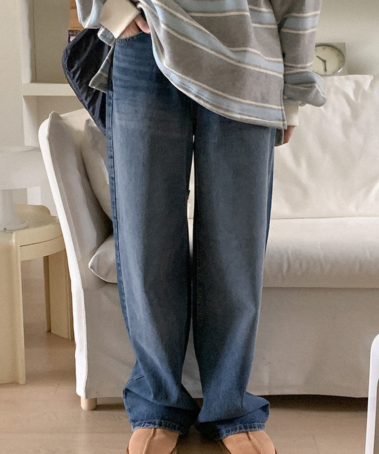 【起毛】パキッドワイドデニムパンツ DEEP DENIM